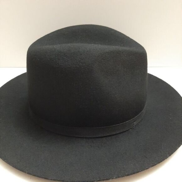 AUXILIARY Aritzia 100% Wool Felt Fedora Hat Tonal Ribbon Detail Black Sz S - M - Picture 3 of 16